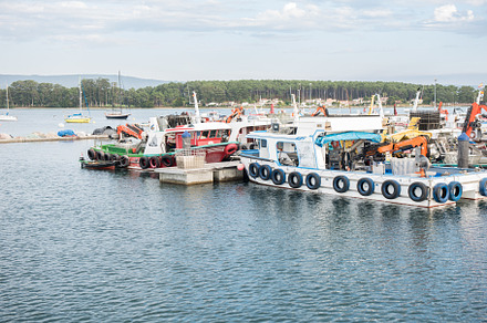 Mussel aquaculture boats stock photo containing landscape and spain