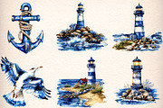 watercolor nautical clipart, an Illustration by GatewayDesign (Thumbnail 3 of 9)