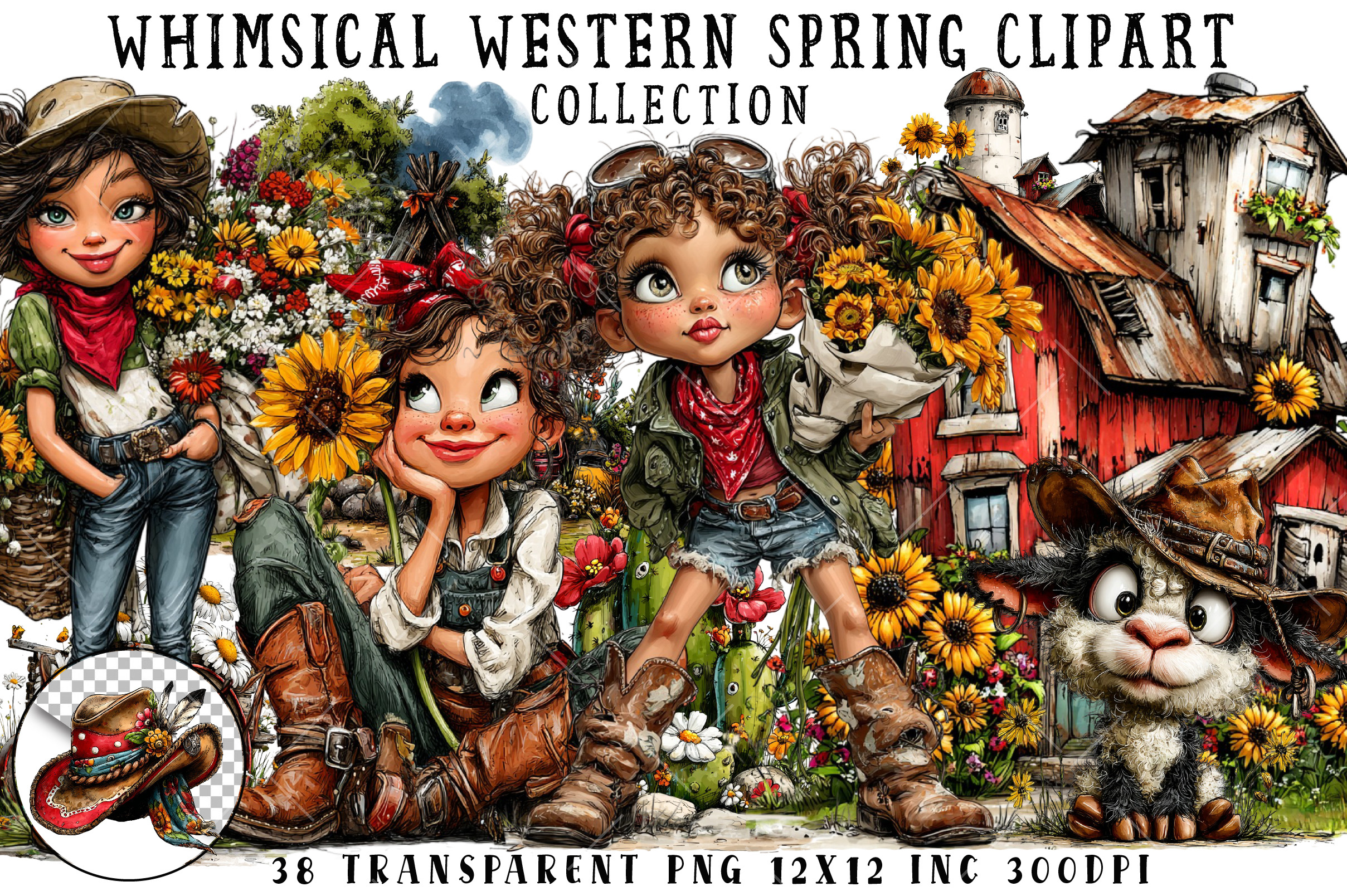 Whimsical Western Spring Clipart, an Illustration by OK Design