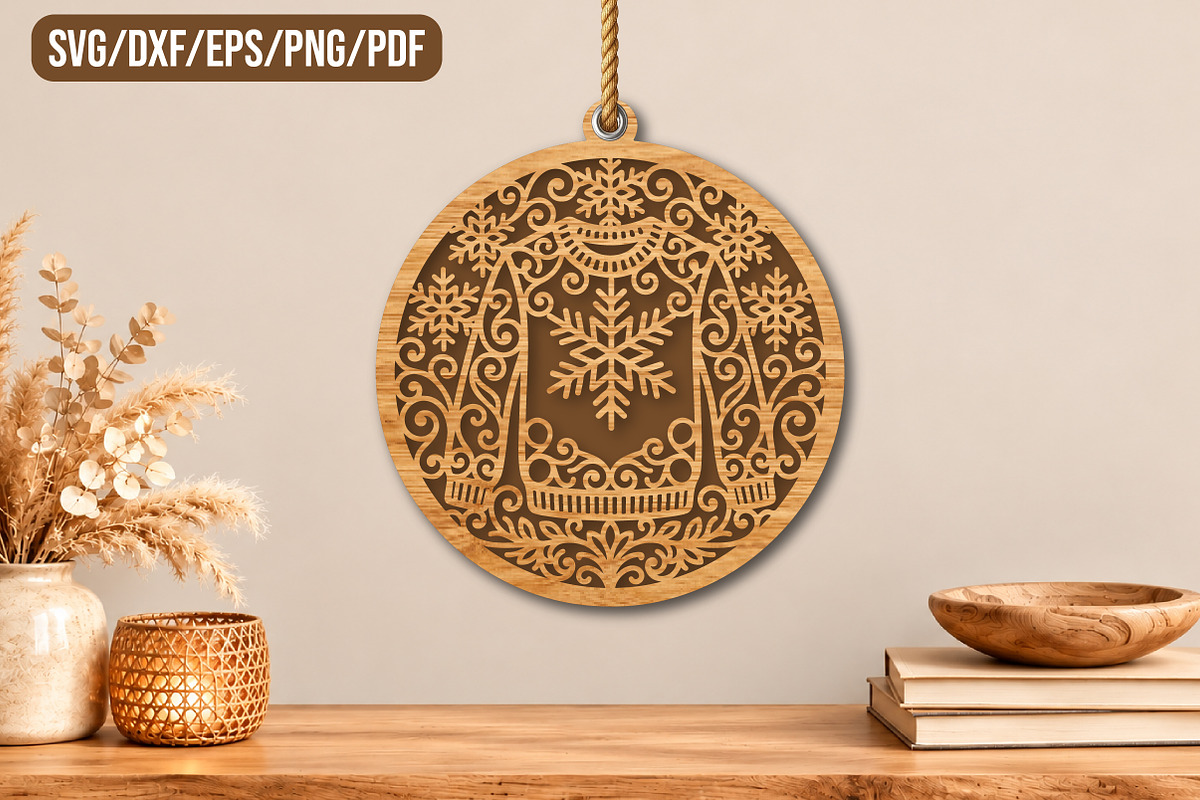 Christmas Snowflake Ornament Laser, a Seasonal Illustration by CraftArtStudio (Photo 1 of 3)