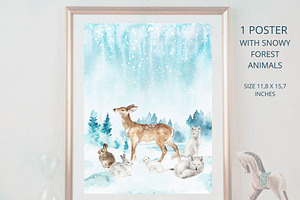 Nordic Forest Watercolor Winter Set