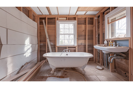 Partially renovated bathroom with, an Industrial Photo by Sergey Kotenev