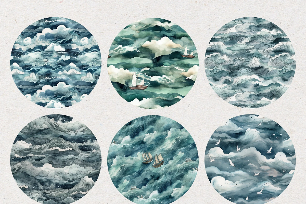 Stormy Sea Seamless Digital Papers, a Pattern Graphic by Natural Planners (Photo 2 of 5)