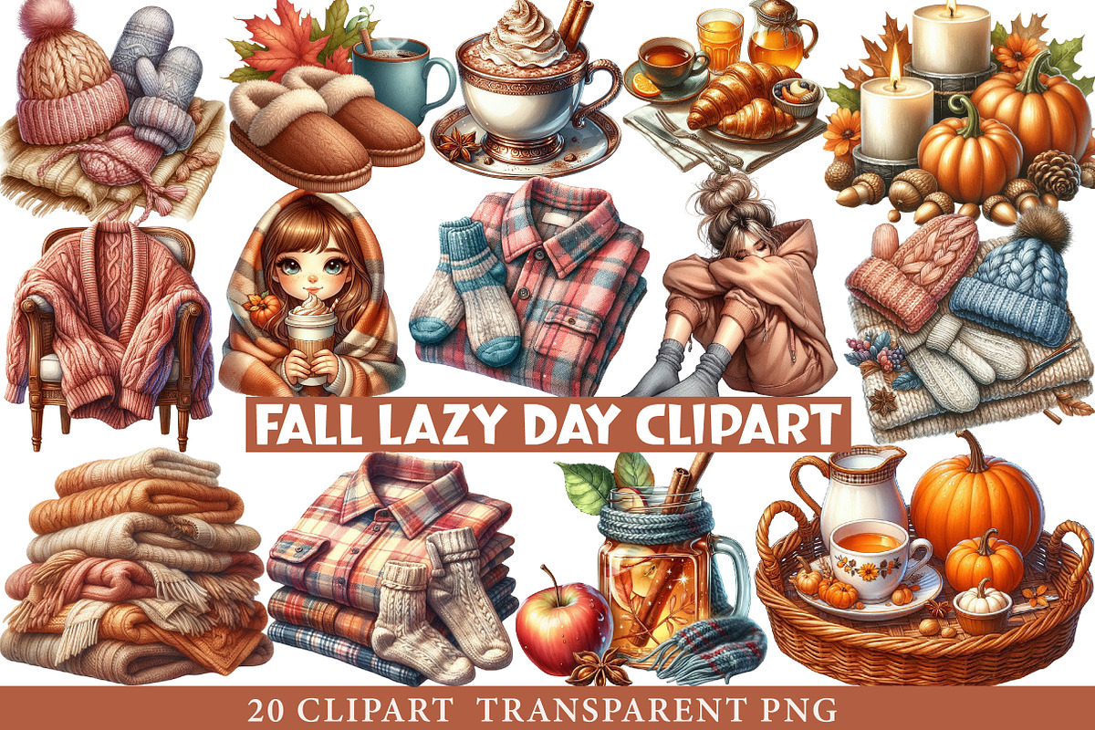 Watercolor Fall Lazy Day Clipart, an Illustration by cherrydesign (Photo 1 of 3)
