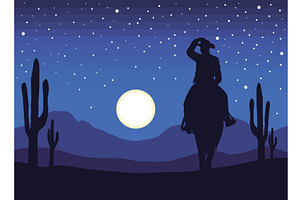 Cowboy With Moon Silhouette