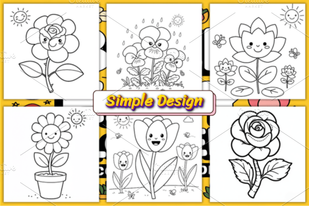Bold and Easy Flowers Coloring Pages, a Decorative Illustration by Ink Gallery (Photo 2 of 4)