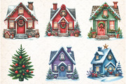 Watercolor Christmas Village Clipart, an Illustration by Libby Wishes (Thumbnail 2 of 9)