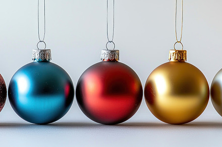 Festive Christmas ornaments in red, blue, green, and gold displa, a Holiday Photo by José Manuel Gelpi