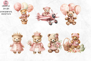 Pink Little Bear Watercolor Set