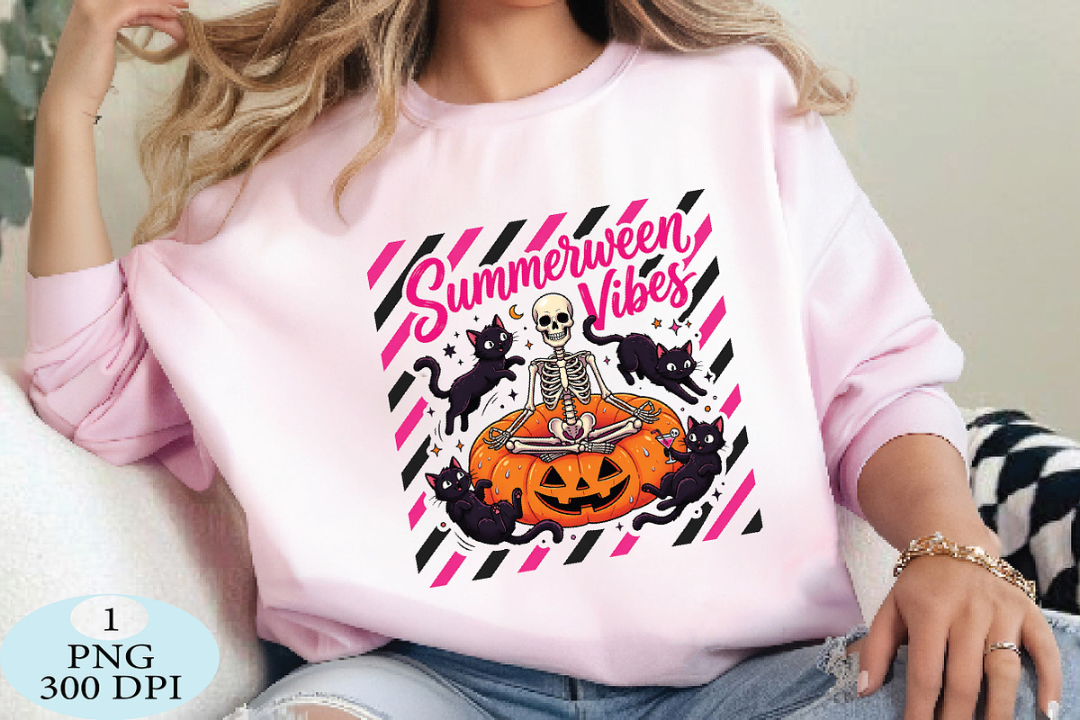 Summerween Vibes Skeleton Cat PNG, a Seasonal Illustration by Daily.Designs (Photo 3 of 5)