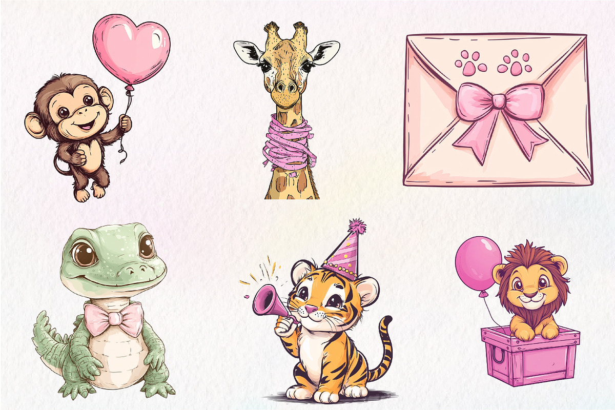 Cute Safari Party Animal watercolor, an Illustration by CreationArt (Photo 9 of 9)
