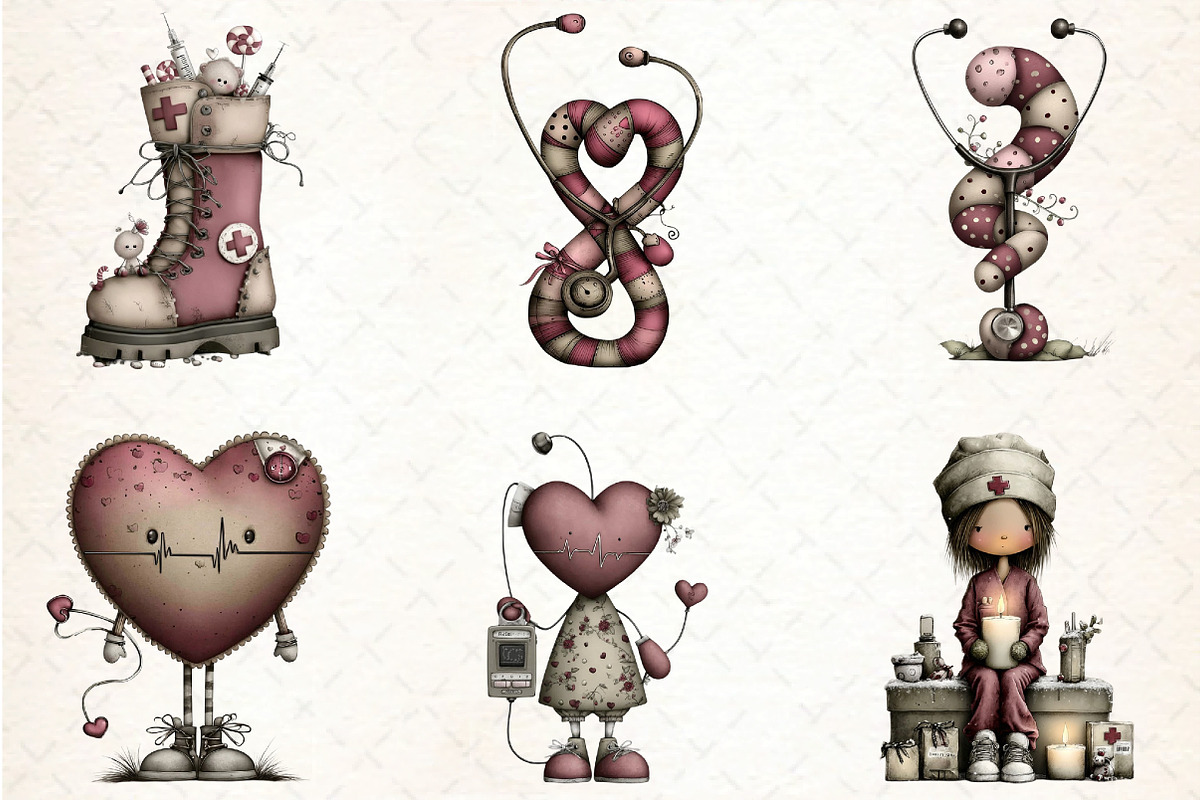 Whimsical Nurse Christmas Clipart, an Illustration by DreamCafeArt (Photo 2 of 8)