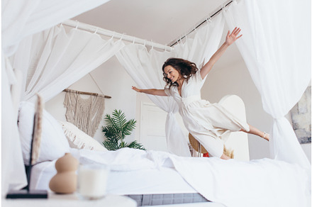 Woman joyfully jumps onto the bed, a Characters & Person 3D Model by undrey
