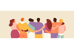 Hugging friends rear view vector