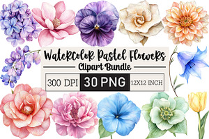 Watercolor Pastel Flowers Clipart, an Illustration by Black Bird Studio