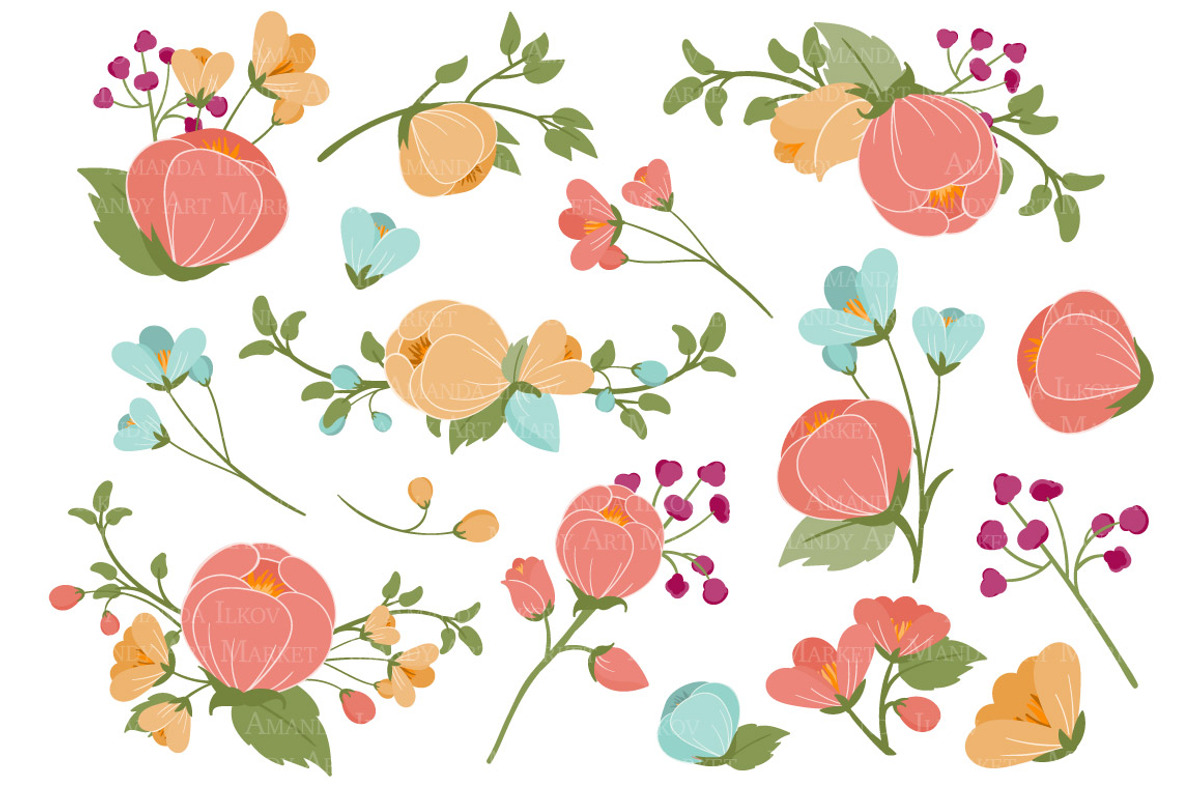 Bohemian Flowers Clipart & Vectors, an Illustration by Amanda Ilkov (Photo 2 of 3)