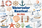 Watercolor Nautical Clipart Set, an Illustration by CropUp Creative (Thumbnail 1 of 7)