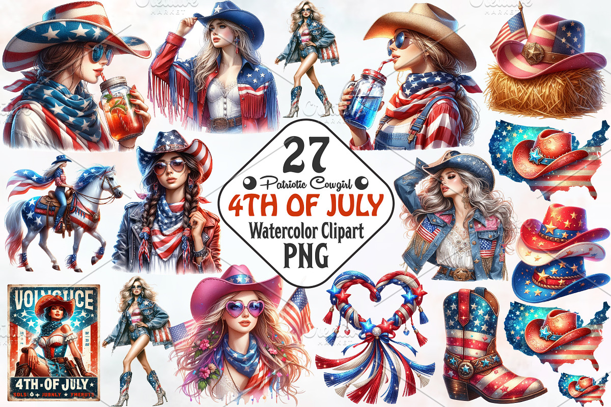 Patriotic Cowgirl Sublimation, an Illustration by RobertsArt (Photo 1 of 7)