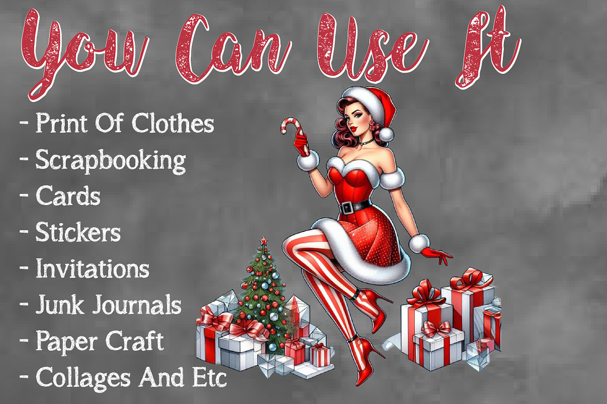 Christmas Pin-Up Girl Clipart Bundle, a Seasonal Illustration by Craft Nest (Photo 5 of 5)