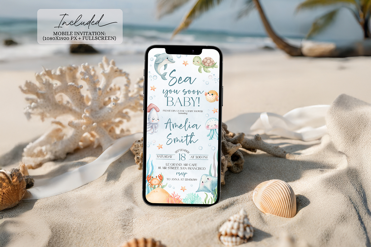 Sea You Soon Baby Shower Invitation, a Templates & Theme by VeliusCreativeStudio (Photo 6 of 7)