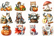 Watercolor Autumn Cat Clipart, an Illustration by OK Design (Thumbnail 2 of 5)