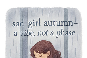 Sad girl sitting alone in autumn rai, an Illustration by Dvoevnore photos