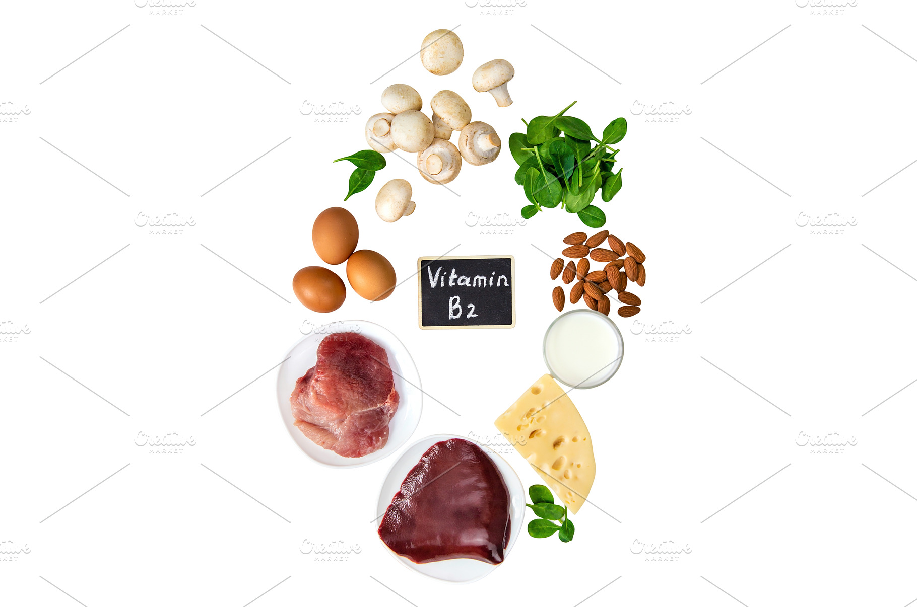 Foods that contain vitamin B2, a Food & Drink Photo by yanadjana