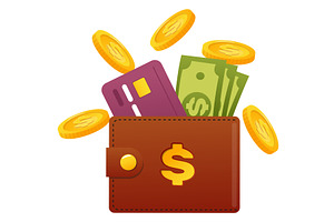 Leather wallet with dollar bills, an Object Illustration by Vectorbuum