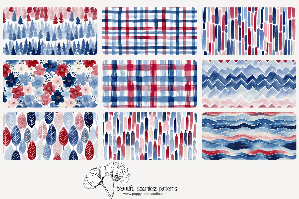 70 red white blue seamless pattern, a Pattern Graphic by Poppy Lane Studio (Photo 3 of 10)