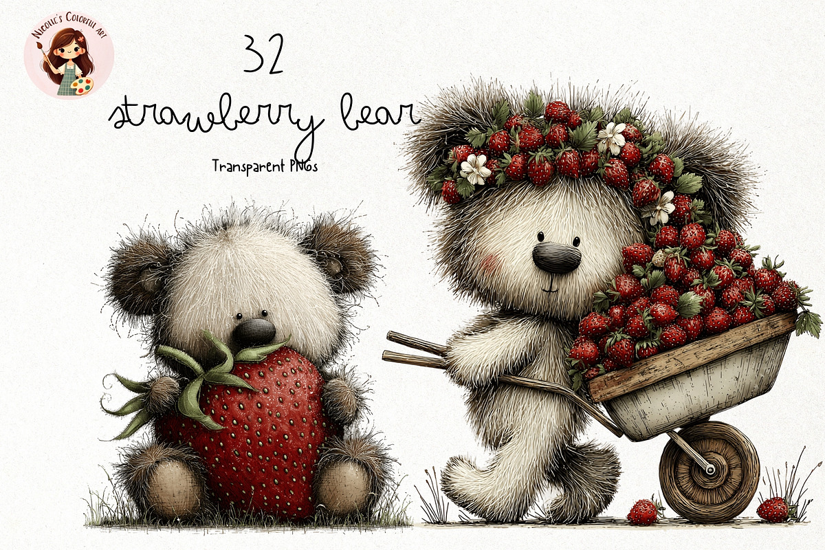 Strawberry Bear PNG Clipart, an Animal Illustration by Nicolle's Colorful Art (Photo 1 of 3)