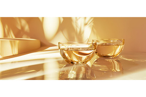 Golden Glass Cups with Drink in Warm, an Abstract Photo by piter.goskov