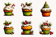 Whimsical Christmas cupcake Clipart, a Seasonal Illustration by Designworld (Thumbnail 3 of 10)