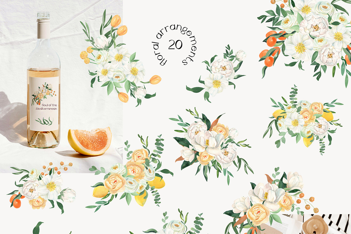 Renaissance. White Flowers & Citrus, a Decorative Illustration by Catch the Dream Art (Photo 3 of 10)