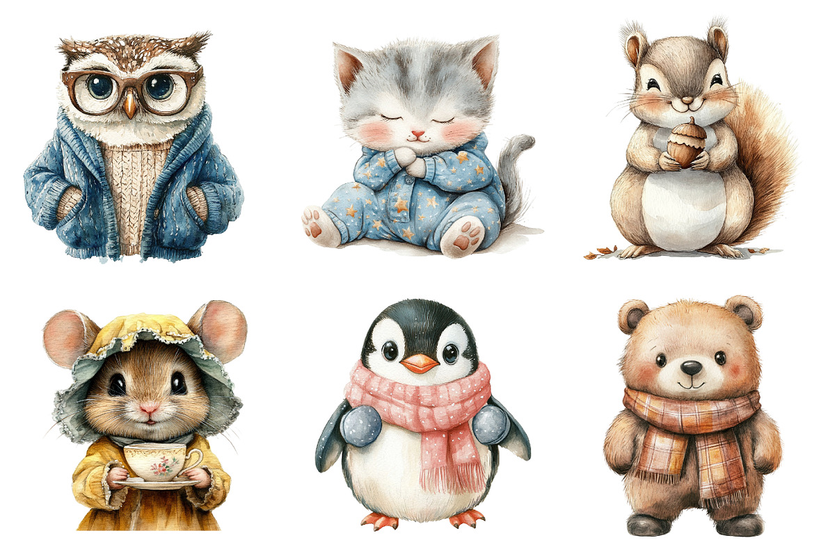 Watercolor Cute Animals Clipart, an Illustration by SinaCreation (Photo 3 of 5)
