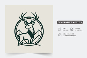 A simple, line art logo of a deer wi, a Graphic by Iftikhar Alam