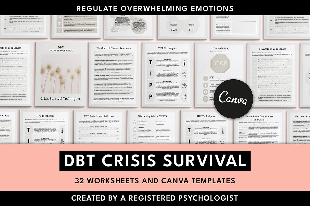DBT Crisis Survival Canva Templates, a Templates & Theme by Miri Campbell (Photo 1 of 9)