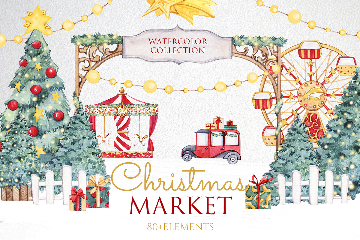 Watercolor CHRISTMAS MARKET, a Decorative Illustration by S_ARTLOVE (Photo 1 of 8)