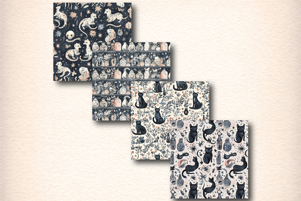 Gothic Black Cat Skeleton Seamless, a Pattern Graphic by Digital Artistic99 (Photo 5 of 8)