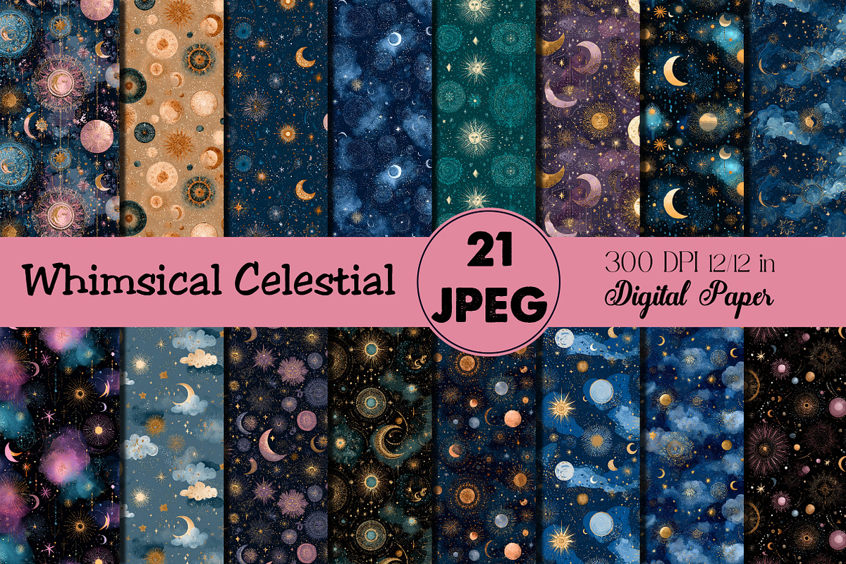 Whimsical Celestial Digital Paper, an Illustration by Daily.Designs (Photo 1 of 5)