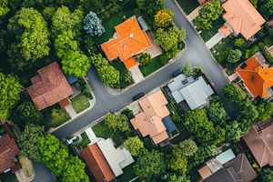 Aerial view of vibrant neighborhood, a Photo by Pavel_design