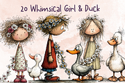 Whimsical Floral Girl and Duck, an Animal Illustration by GiraffeCreative (Thumbnail 1 of 20)