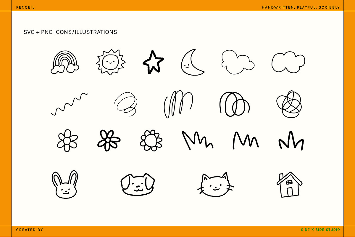 Penceil Handwritten Font + Icons, a Handwritten Font by Side X Side Studio (Photo 3 of 5)