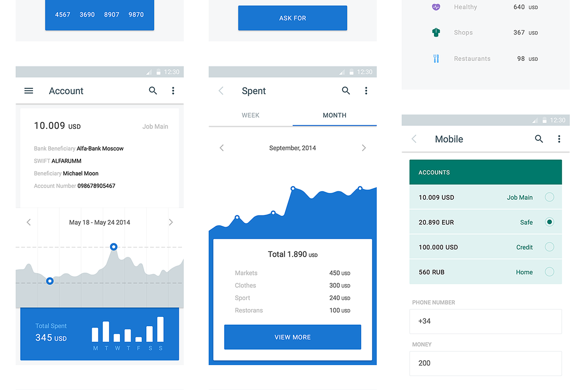 Material UI kit: Money, a Templates & Theme by UI8 (Photo 3 of 8)