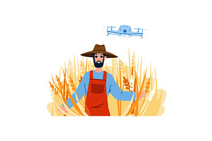 Farmer using drone technology for, a Technology Illustration by pikepicture