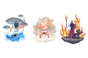 Three Main Greek Gods. Cartoon Zeus