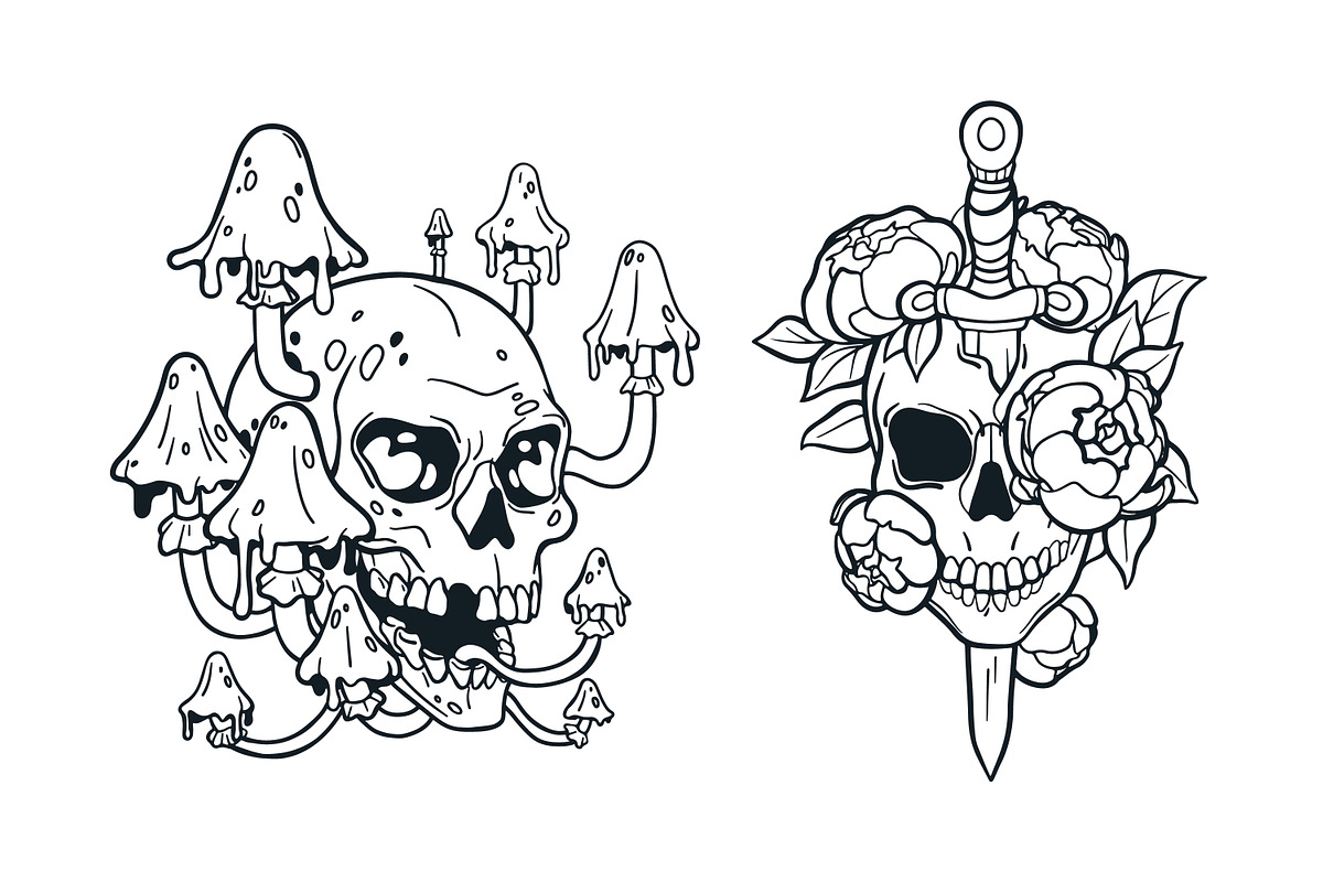 Horror vintage skull tattoo art set, a Decorative Illustration by Good Studio (Photo 8 of 16)