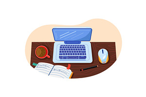 Creative workplace laptop top view, a Technology Illustration by vectorpointstudio