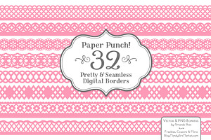 Pink Lace Borders Clipart & Vectors, an Illustration by Amanda Ilkov