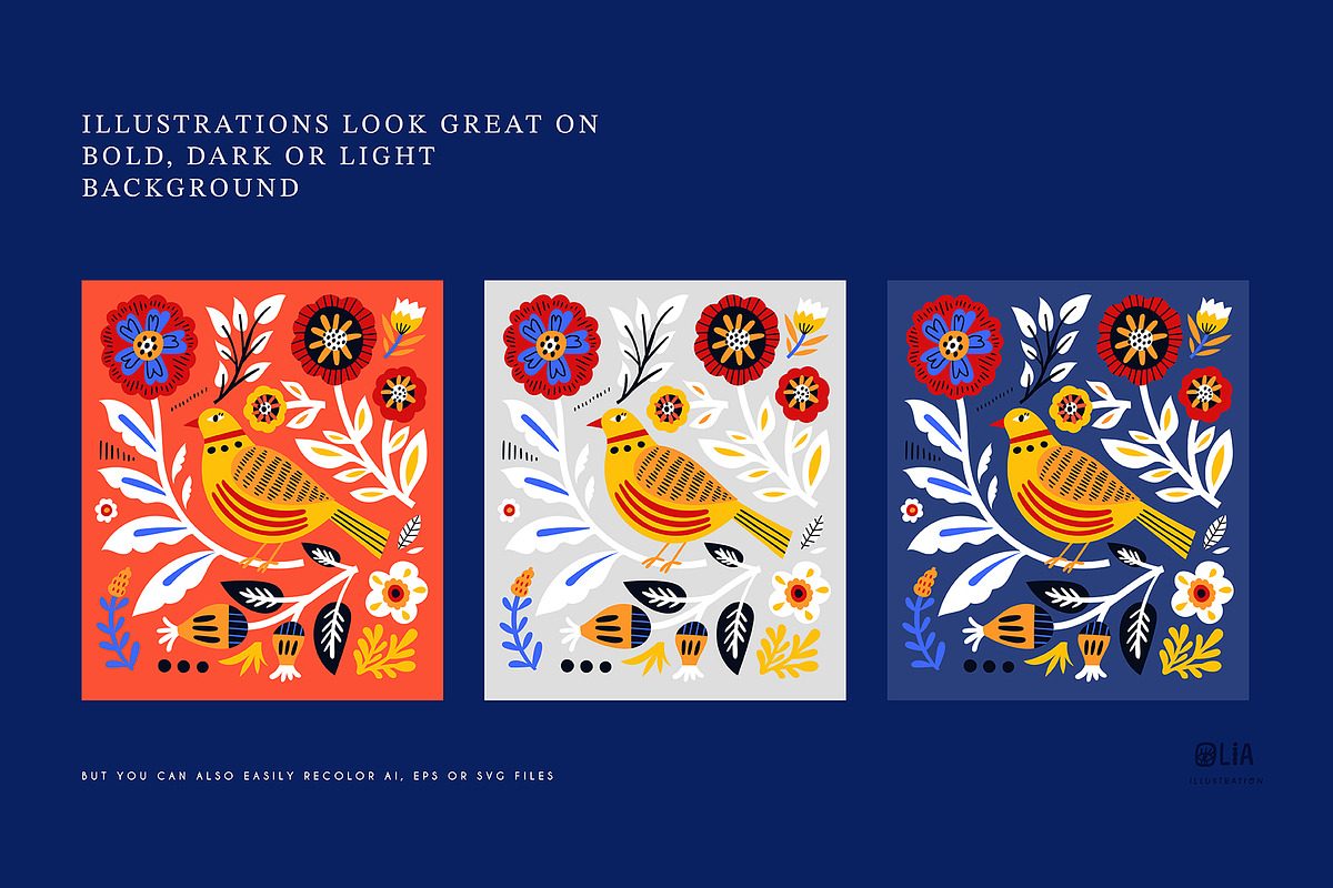 Birds & Flowers | Folk style clipart, an Animal Illustration by Olia (Photo 7 of 14)