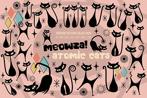 Atomic Cat Clipart, Mid Century SVG